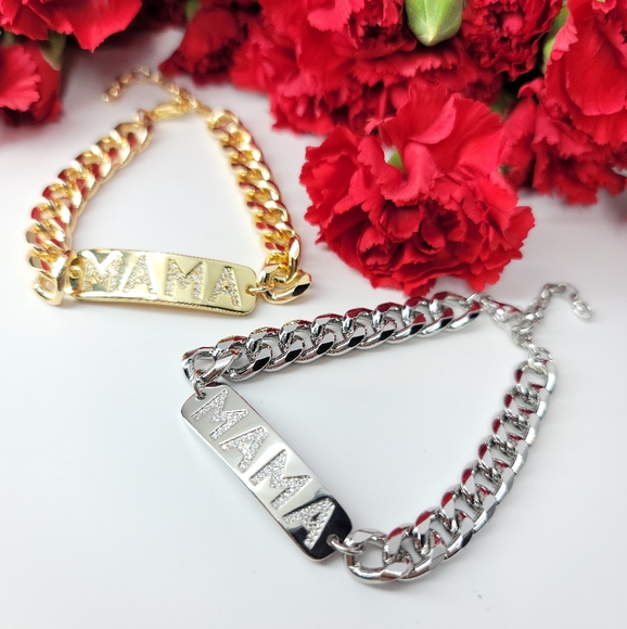 NEW Pave CZ MAMA Curb Chunky Chain Bracelet NWT - Picture 2 of 9